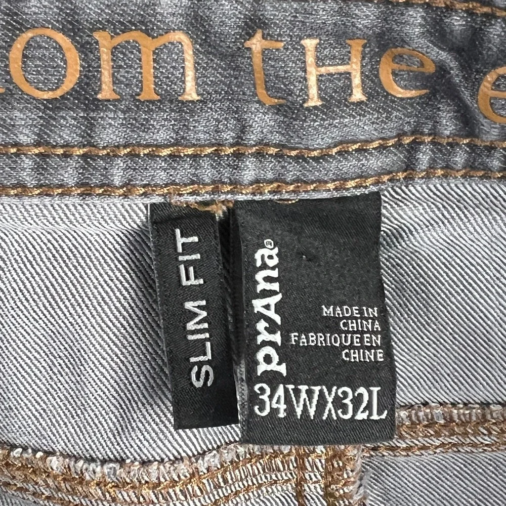 PrAna Jeans Mens 34X32 (35x32) Medium Wash Grey Denim Straight Leg Slim Fit - Picture 8 of 10